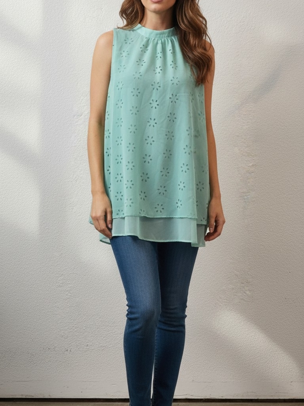 Charming Charlie Mint Eyelet Layered Sleeveless Tank Size L